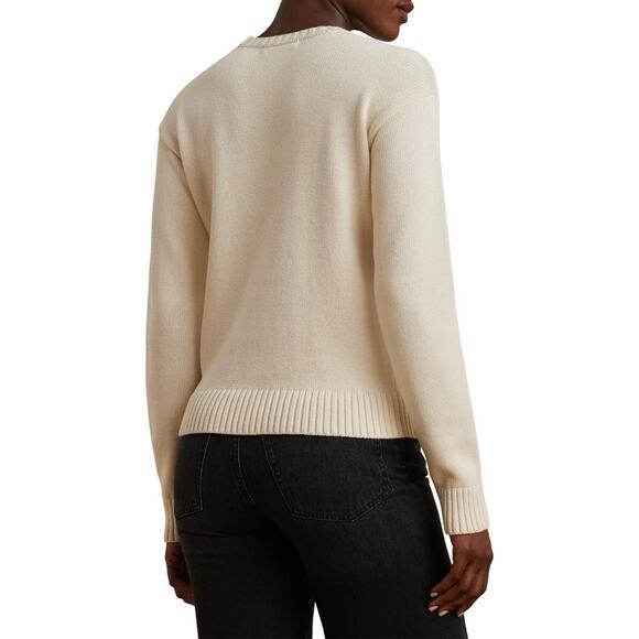 NWT Lauren Ralph Lauren Intarsia Dachshund dog Chalk Cotton Sweater XS - Picture 10 of 11